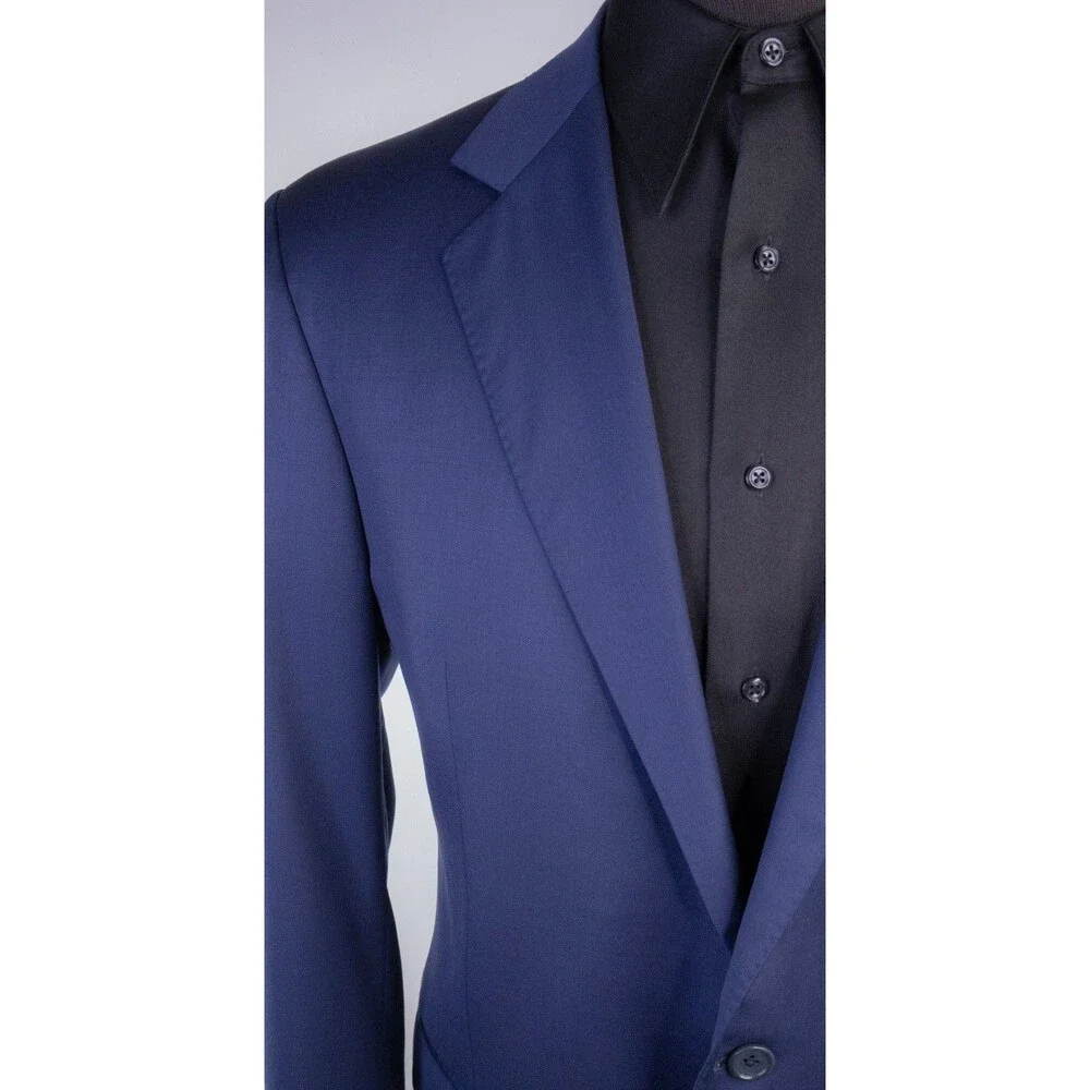 Coppley 2-Pcs Solid Navy Blue Suit 100's Wool Blazer Jacket Sz 44T Pants 38X33